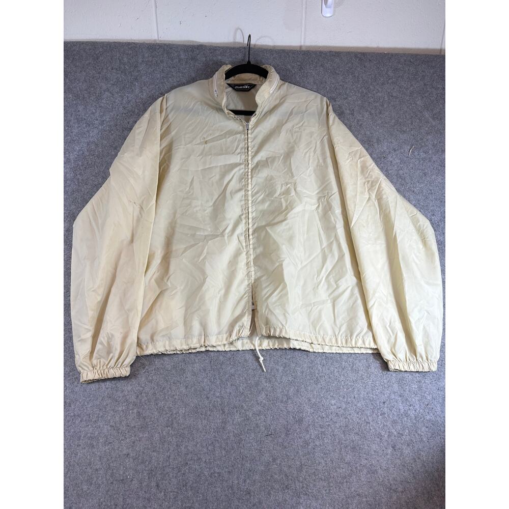 Vintage 70s Playboy Windbreaker Jacket Mens XL Cream Full Zip True VTG Gorpcore